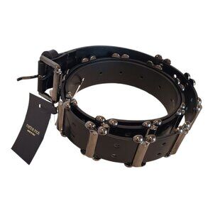 NWT MARTINA MORI OS Art Ursula Black Patent Genuine Leather Belt w/Metal Accent